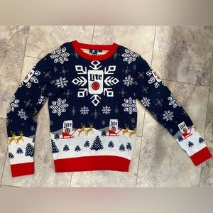 Festive Miller Lite Blue and Red Christmas Sweater
